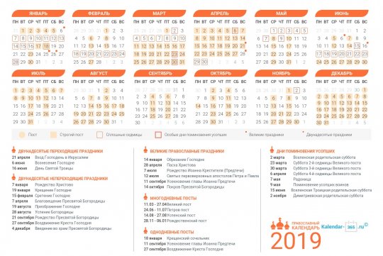 Православный календарь на Август 2019 года