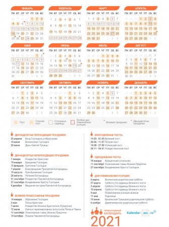 Православный календарь на Апрель 2021 года