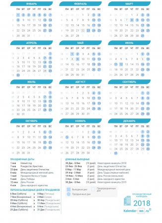 Производственный календарь на 2018 год в России