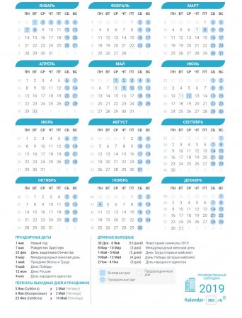 Производственный календарь на 2019 год в России