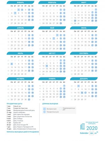 Выходные и праздничные дни Казахстана на Сентябрь 2020 года