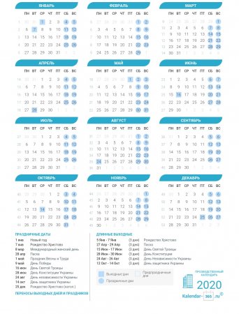 Производственный календарь Украины на 2020 год