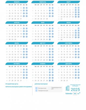 Производственный календарь Беларуси на 2025 год