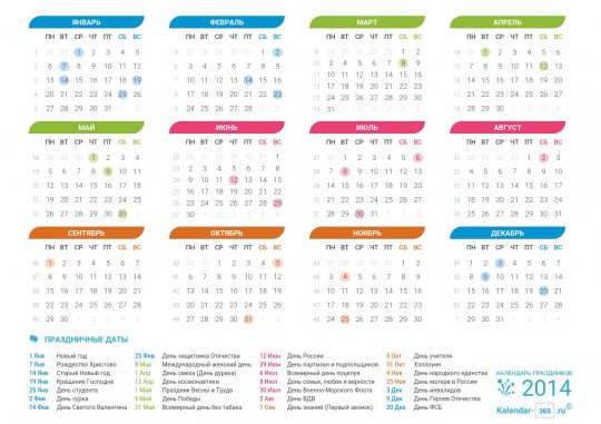 Календарь на 2014 год